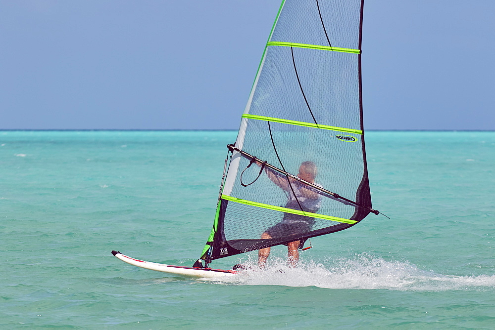 Windsurfing at Long Bay Beach, on the south coast of Providenciales, Turks and Caicos, in the Caribbean, West Indies, Central America