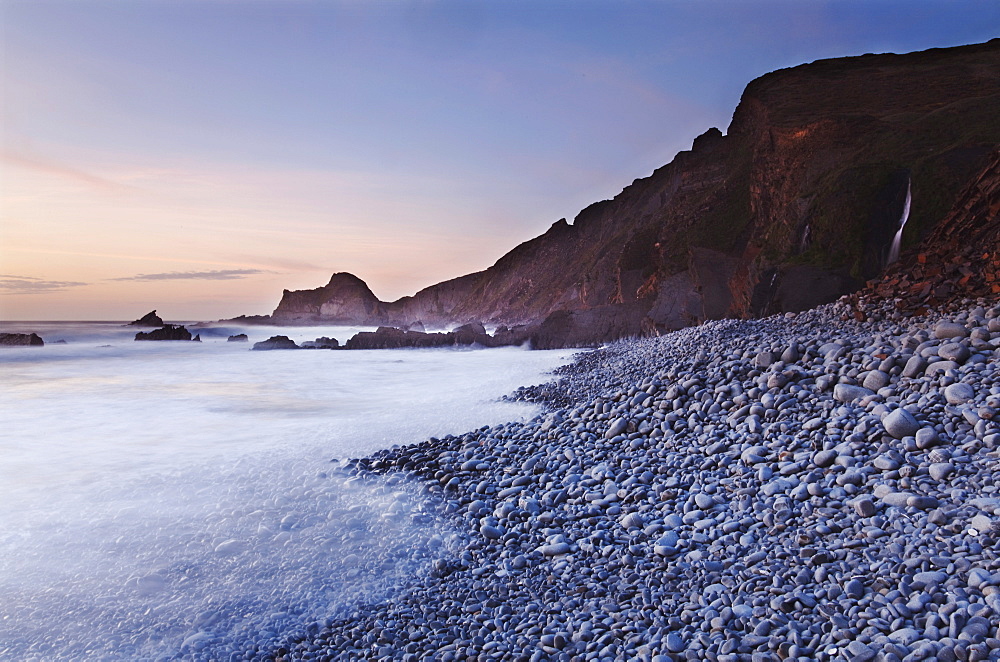 The Blegberry shore at dusk, near Hartland Quay, Devon, England, United Kingdom, Europe