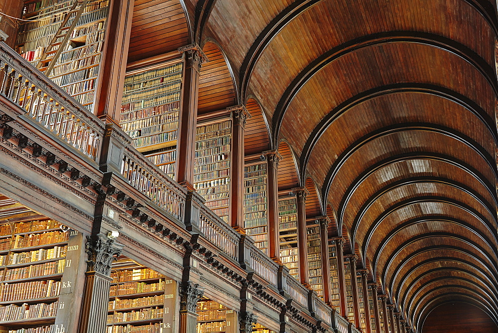 The Long Room in the library of Trinity College, Dublin, Republic of Ireland, Europe