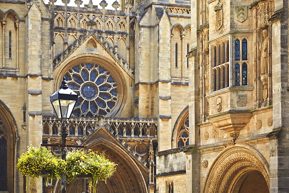 A close-up of the facade of Bristol Cathedral, Bristol, England, United Kingdom, Europe