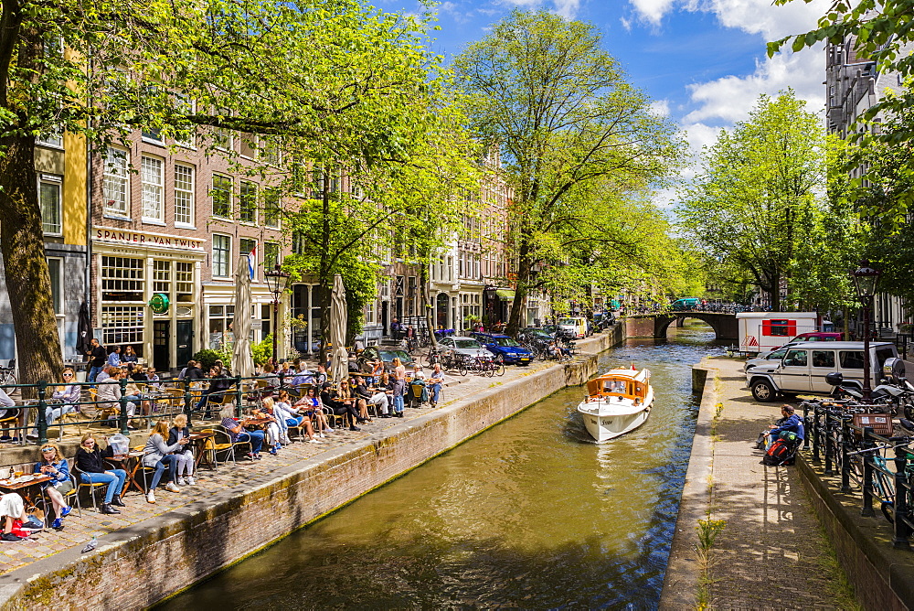 Boat on the Prinsengracht Canal, Amsterdam, Netherlands, Europe