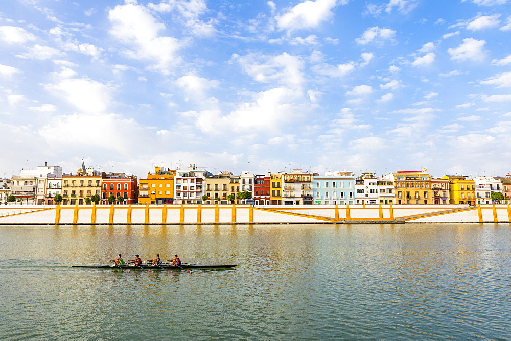 Triana district and the river Rio Guadalquivir, Seville, Andalusia, Spain, Europe