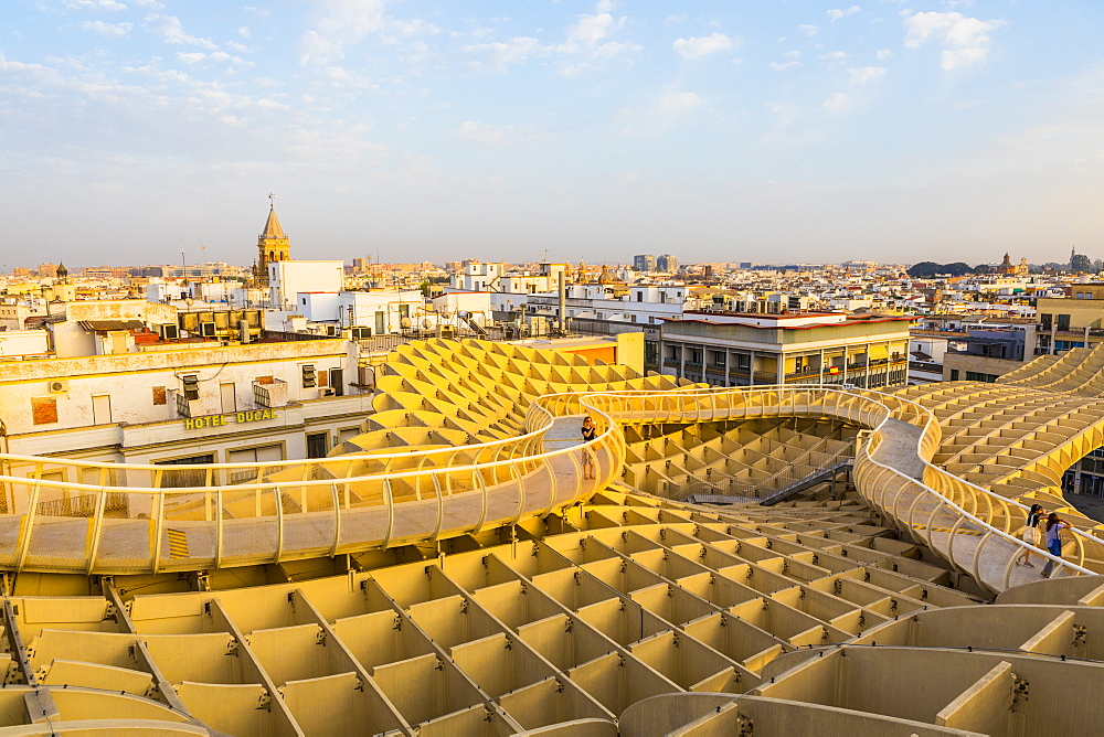 The view of the city from the top of Metropol Parasol, Seville, Andalucia, Spain, Europe