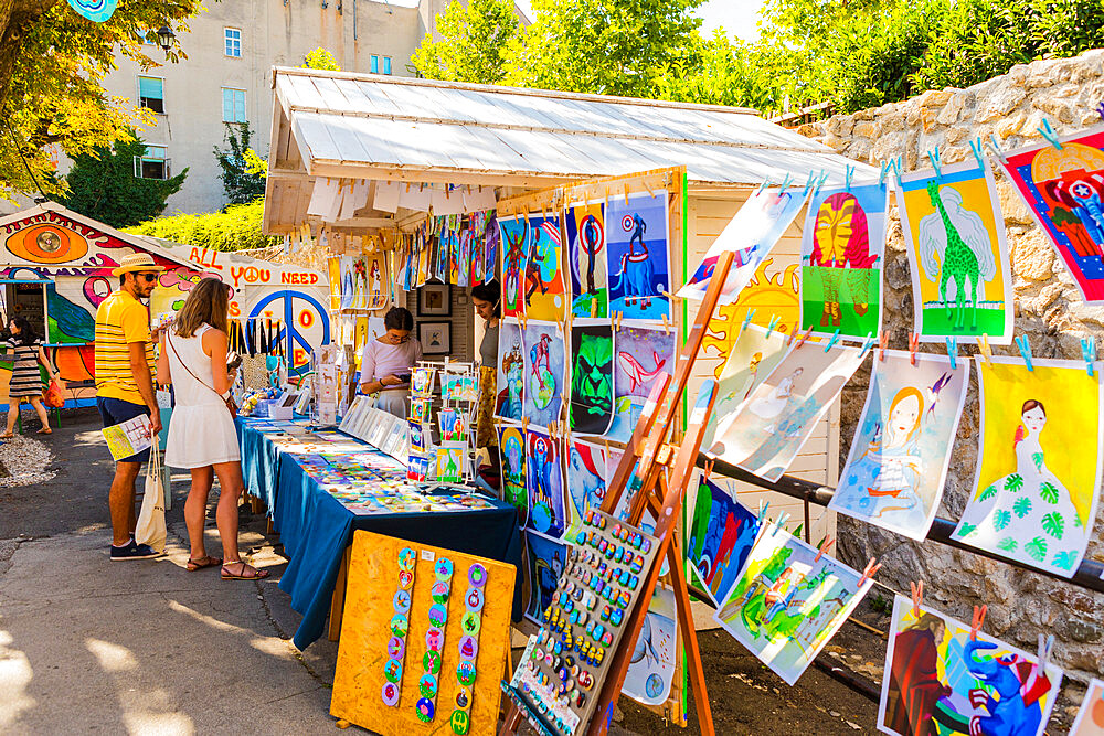 Art for sale at a stall in Zagreb, Croatia, Europe