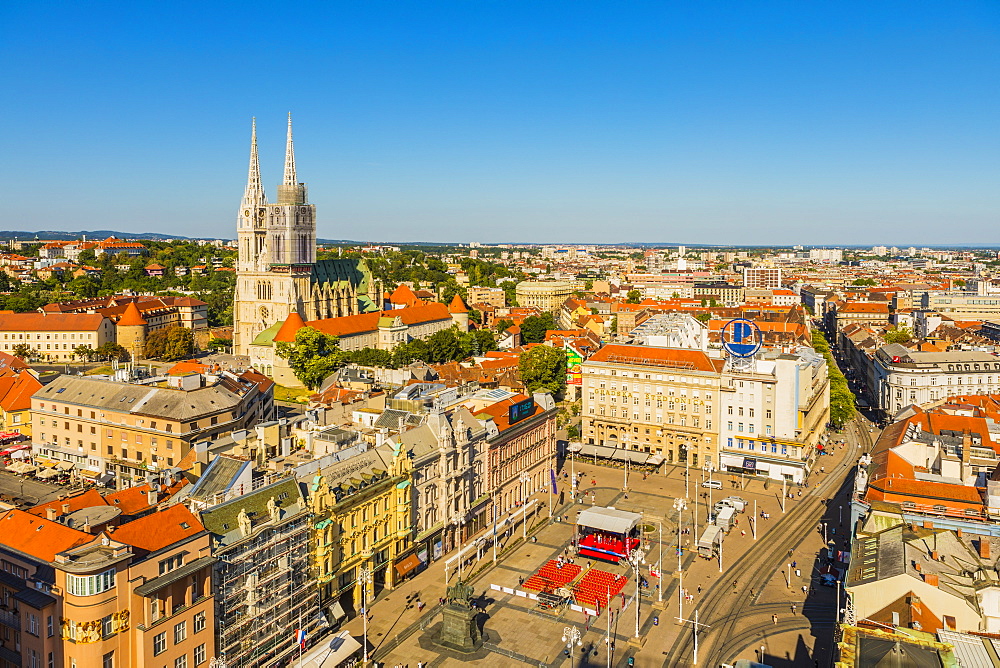 View of Ban Jelacic Square and Cathedral of the Assumption of the Blessed Virgin Mary, Zagreb, Croatia, Europe