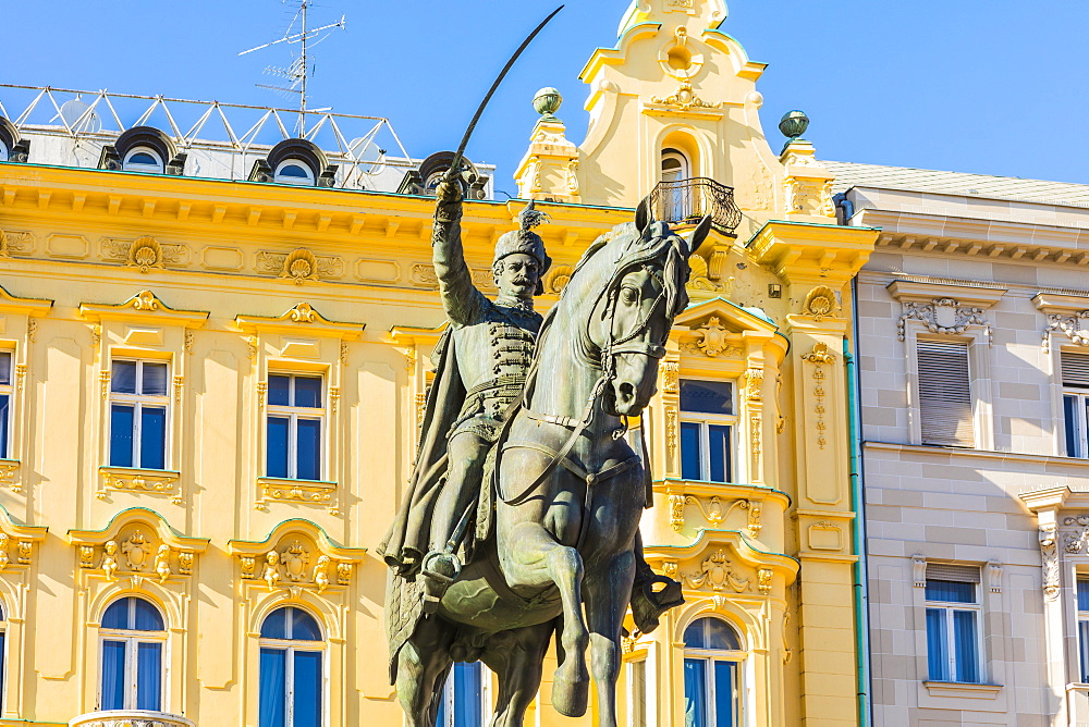 Ban Jelacic monument on Ban Jelacic Square, Zagreb, Croatia, Europe