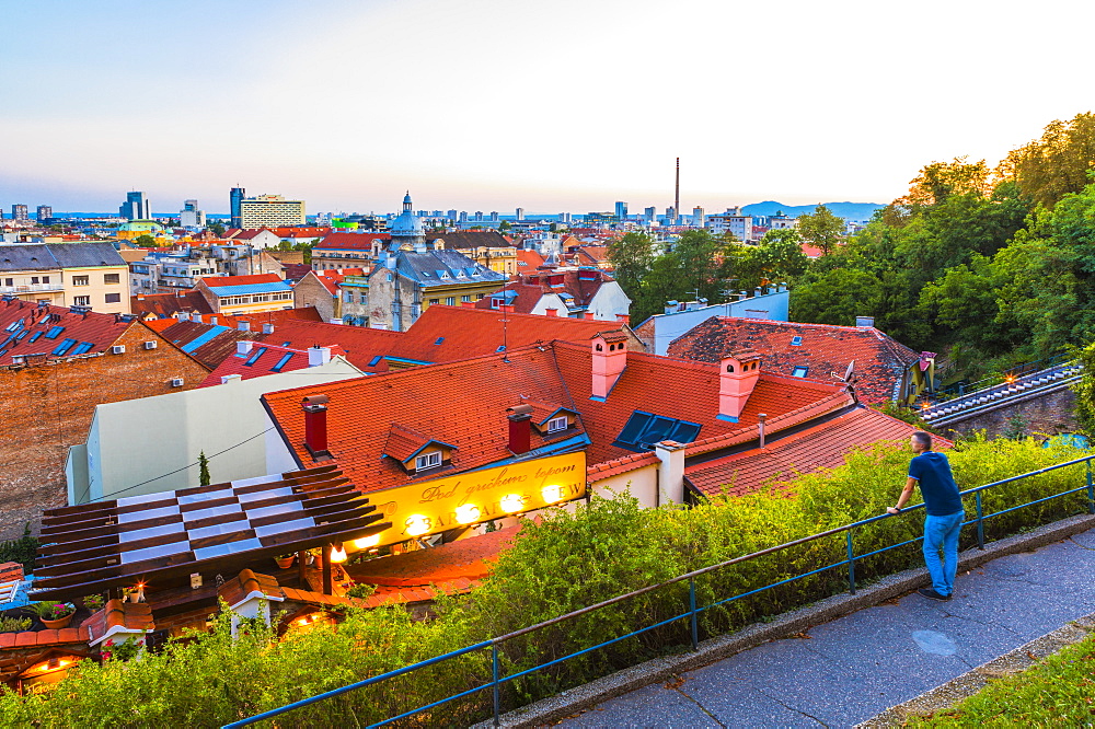 A man looking at the view of Zagreb, Croatia, Europe