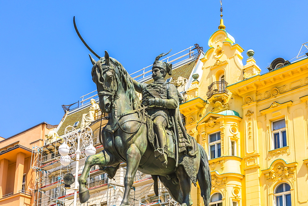 Ban Jelacic monument on Ban Jelacic Square, Zagreb, Croatia, Europe