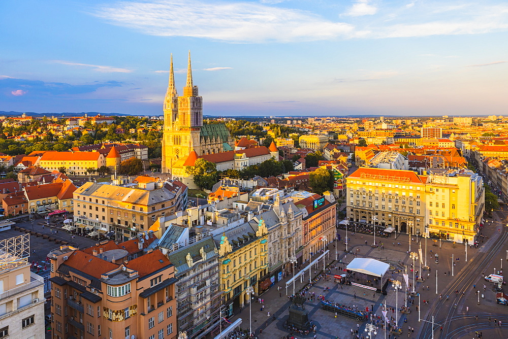 View of Ban Jelacic Square and Cathedral of the Assumption of the Blessed Virgin Mary, Zagreb, Croatia, Europe