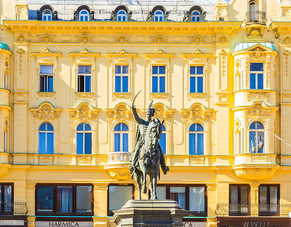 Ban Jelacic monument on Ban Jelacic Square, Zagreb, Croatia, Europe