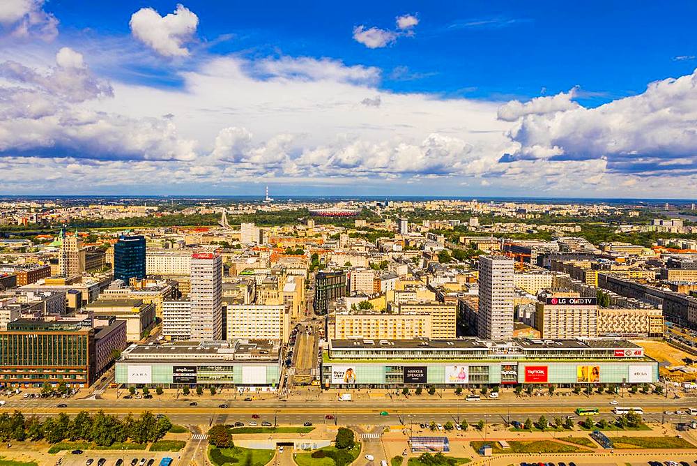 Elevated view of Warsaw, City Centre, Warsaw, Poland, Europe