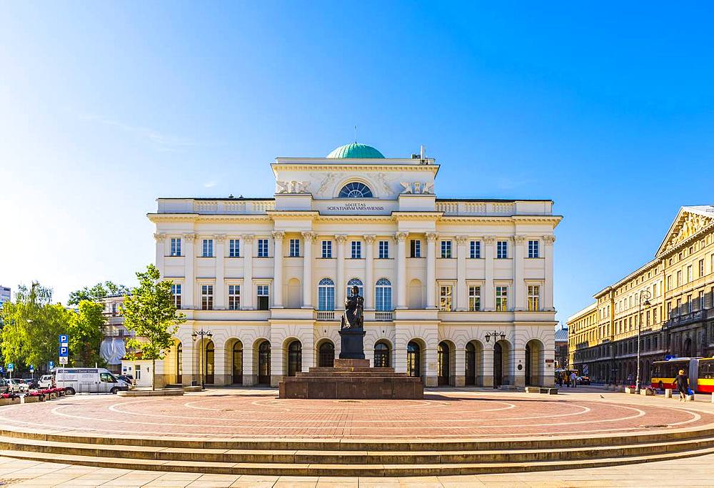 Polish Academy of Sciences and Nicolaus Copernicus statue, Warsaw, Poland, Europe