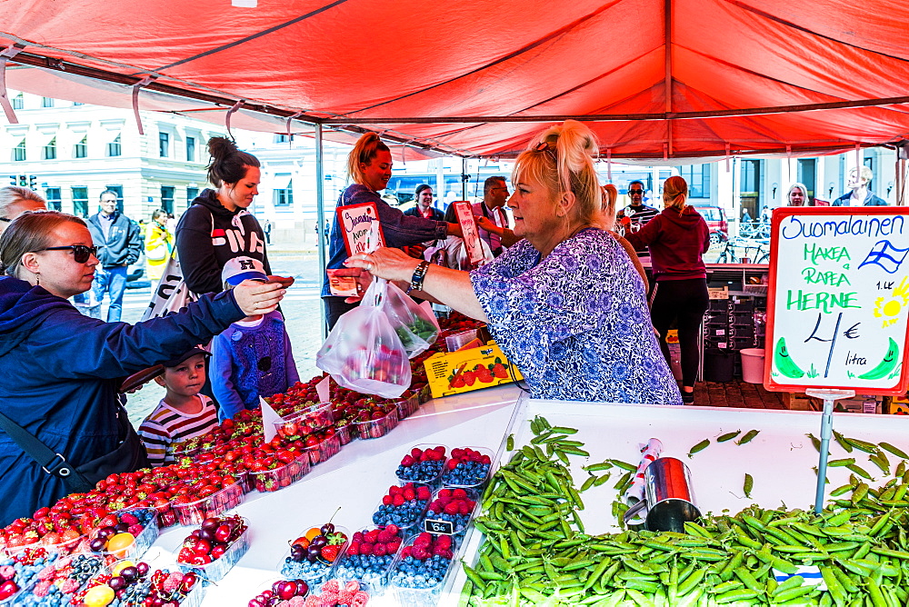 Fruit and vegetable stall at market in Helsinki, Finland, Uusimaa, Europe