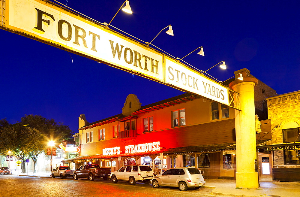 Fort Worth Stockyards at night, Texas, United States of America, North America