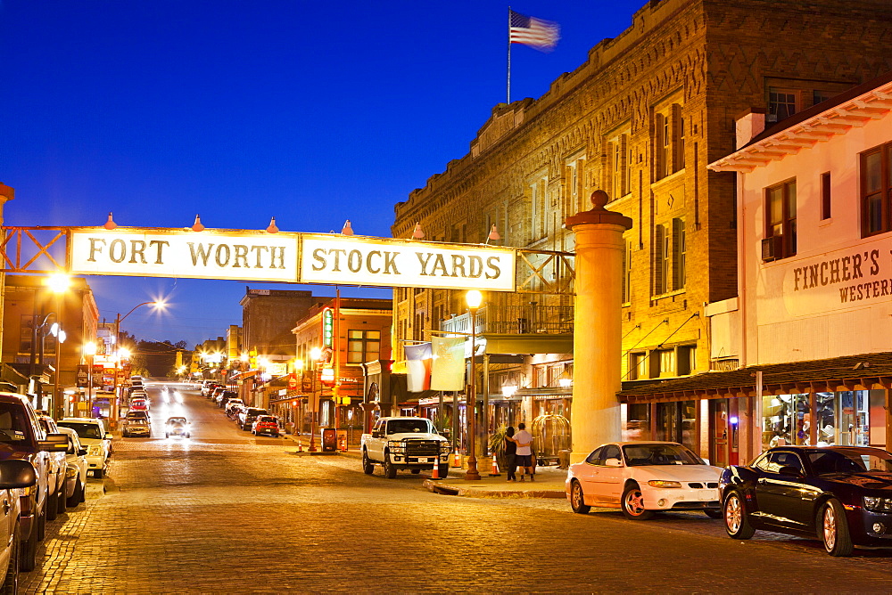 Fort Worth Stockyards at night, Texas, United States of America, North America