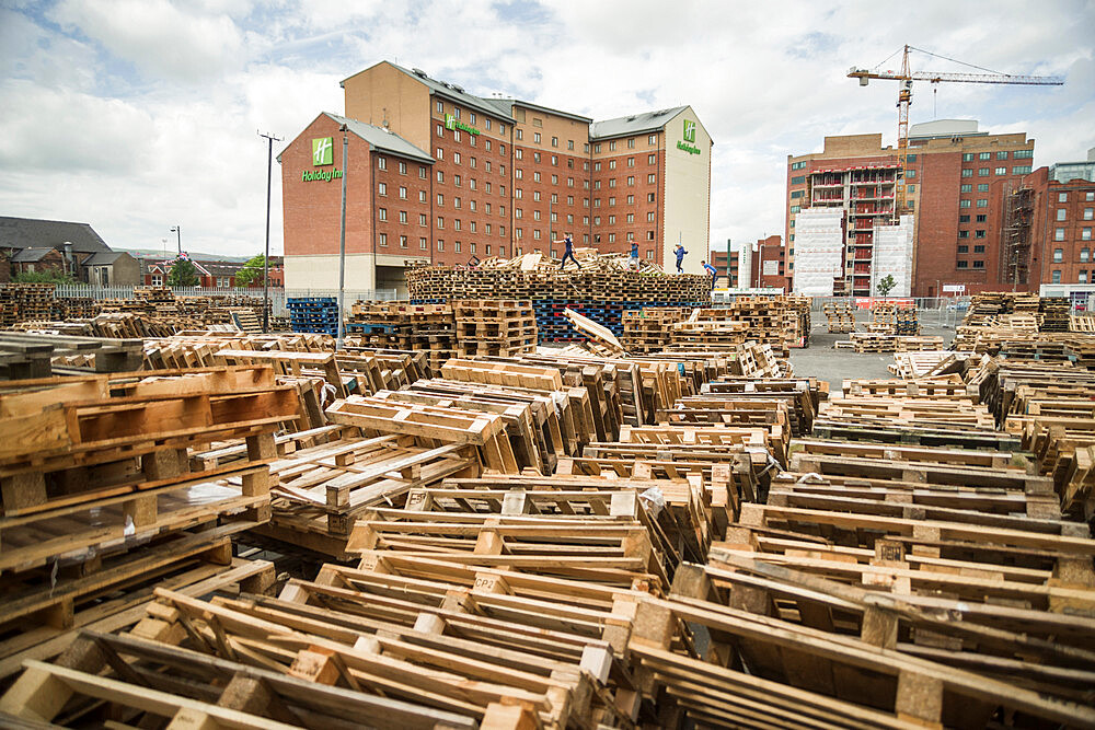 11th Night Bonfire Building, Sandy Row, Belfast, Ulster, Northern Ireland, United Kingdom, Europe