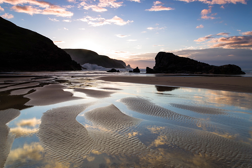 Sunset, Kearvaig Bay, Cape Wrath, Durness, Scotland, United Kingdom, Europe