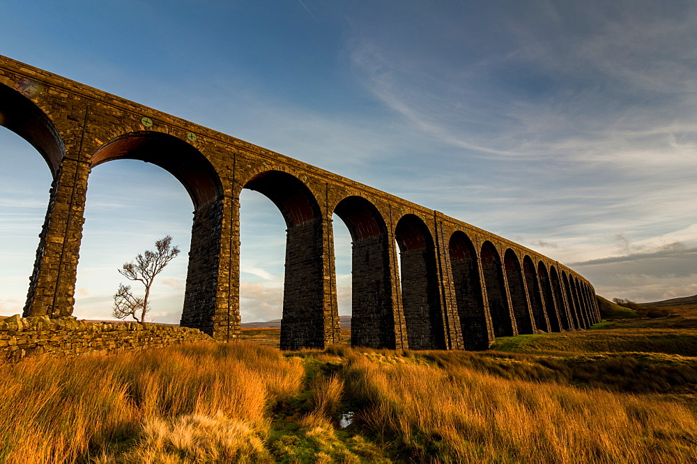 Ribblehead Viaduct, sunset, Yorkshire Dales National Park, Yorkshire, England, United Kingdom, Europe