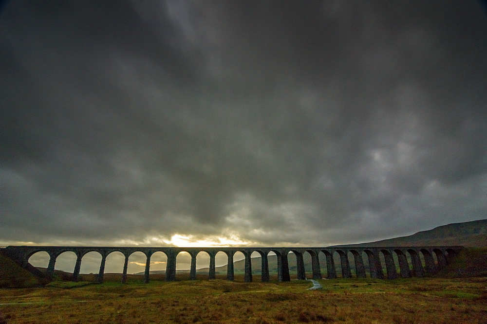 Ribblehead Viaduct, sunset, Yorkshire Dales National Park, Yorkshire, England, United Kingdom, Europe