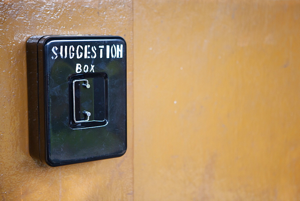 A suggestions box on the wall of the corridor at St. Francis Hospital, Tanzania, East Africa, Africa