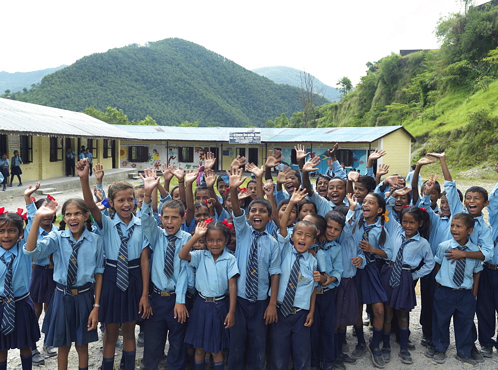 Children at Himalaya Lower Secondary School in Tallagauganganda in Kaski district of Nepal, Asia