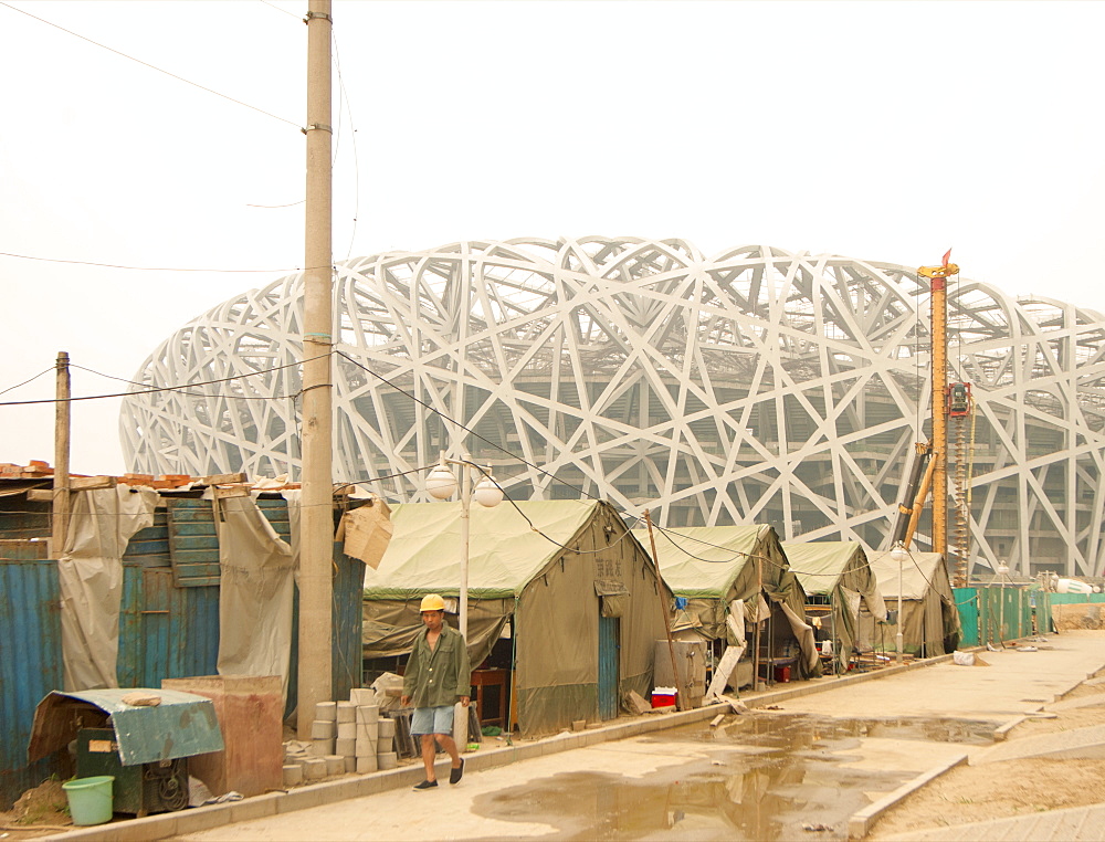 Building the Birds Nest Olympic stadium, Beijing, China, Asia