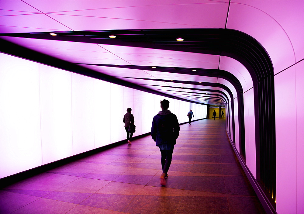 Lit underpass at Kings Cross station, London, England, United Kingdom, Europe