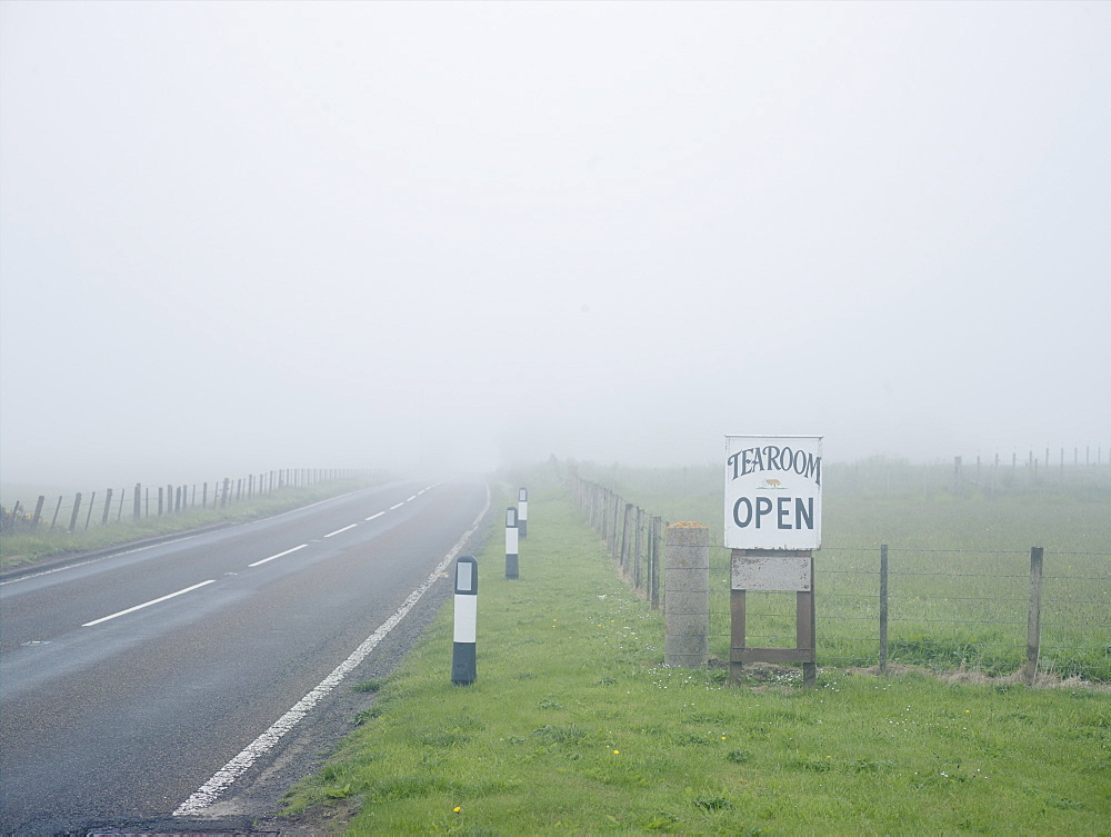 A welcome break at an isolated Highland tea room in foggy Scottish weather, Scotland, United Kingdom, Europe