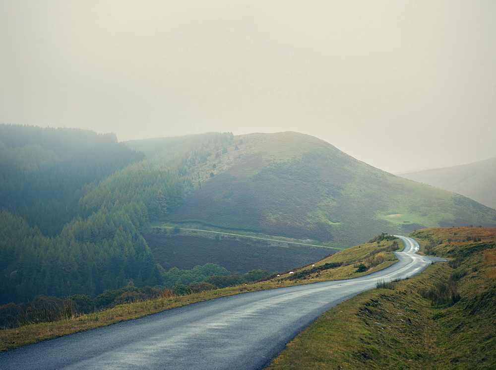 Winding moorland road, Wales, United Kingdom, Europe