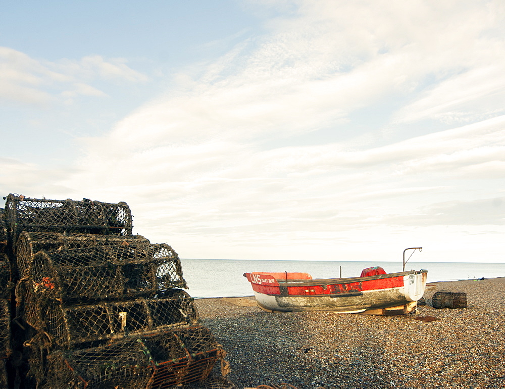 boat and lobster creels, Norfolk, England, United Kingdom, Europe