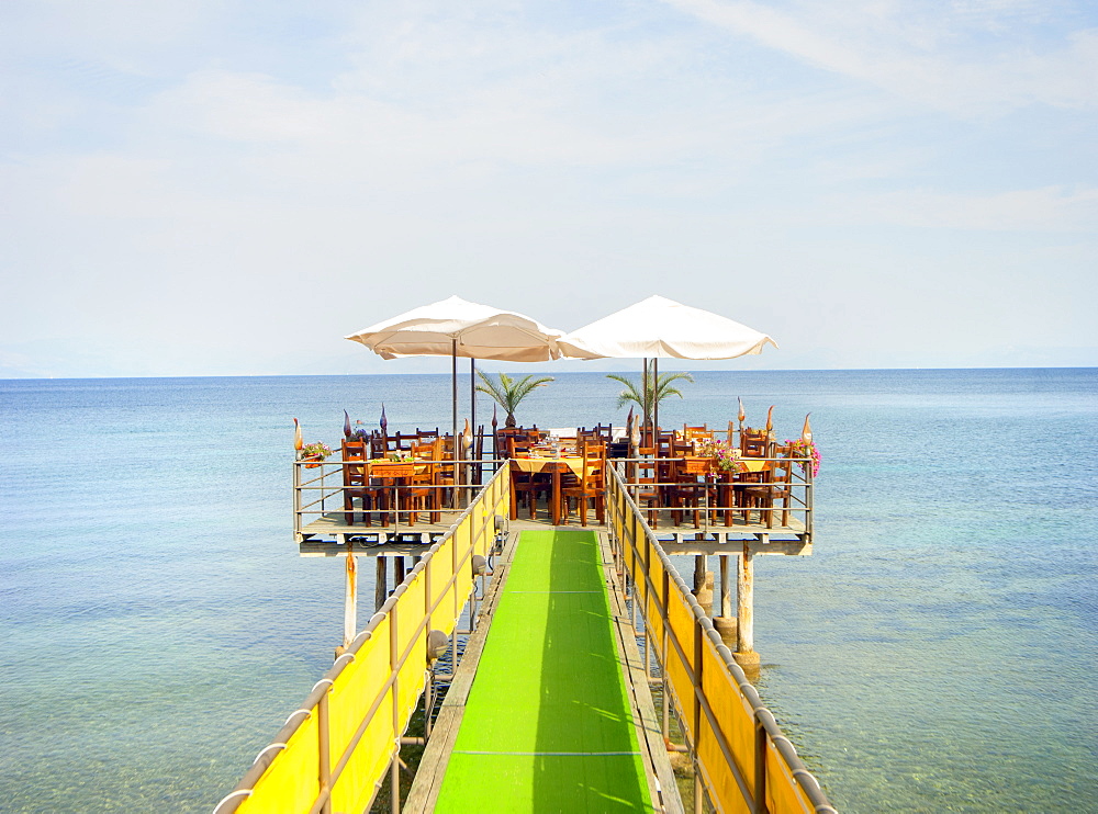 Seaside restaurant, Corfu, Greece, Europe