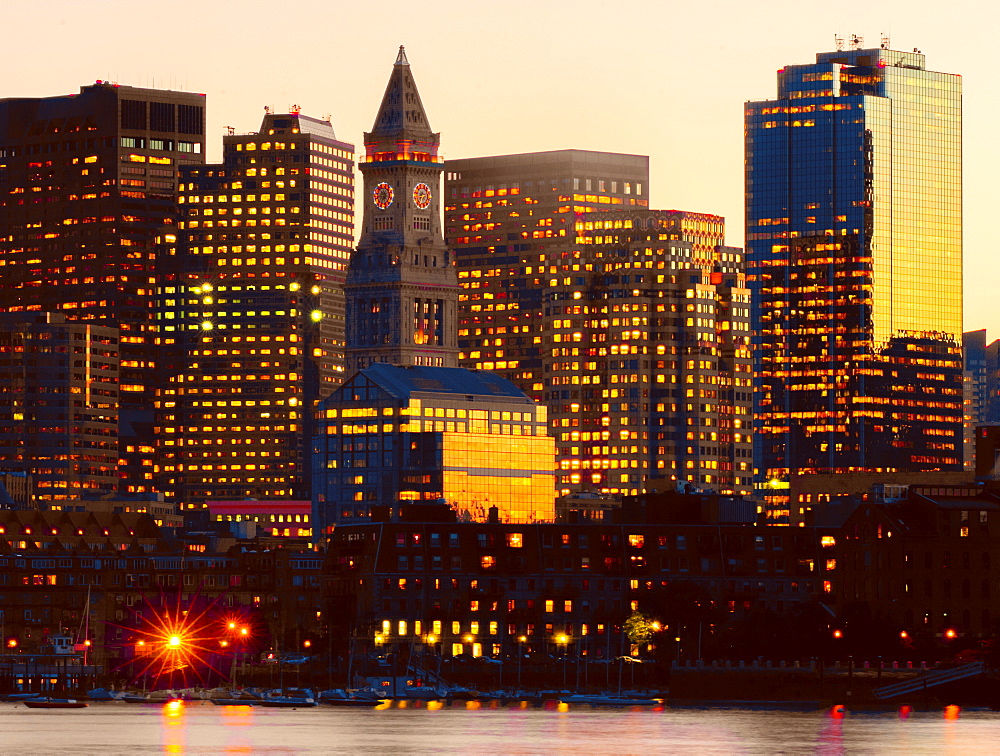 Customs House Clocktower and modern Boston skyline, Boston, Massachusetts, New England, United States of America, North America