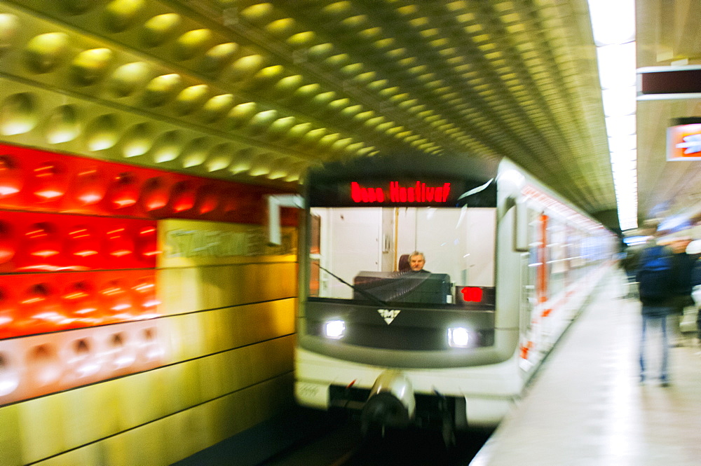 Subway train, Prague, Czech Republic, Europe