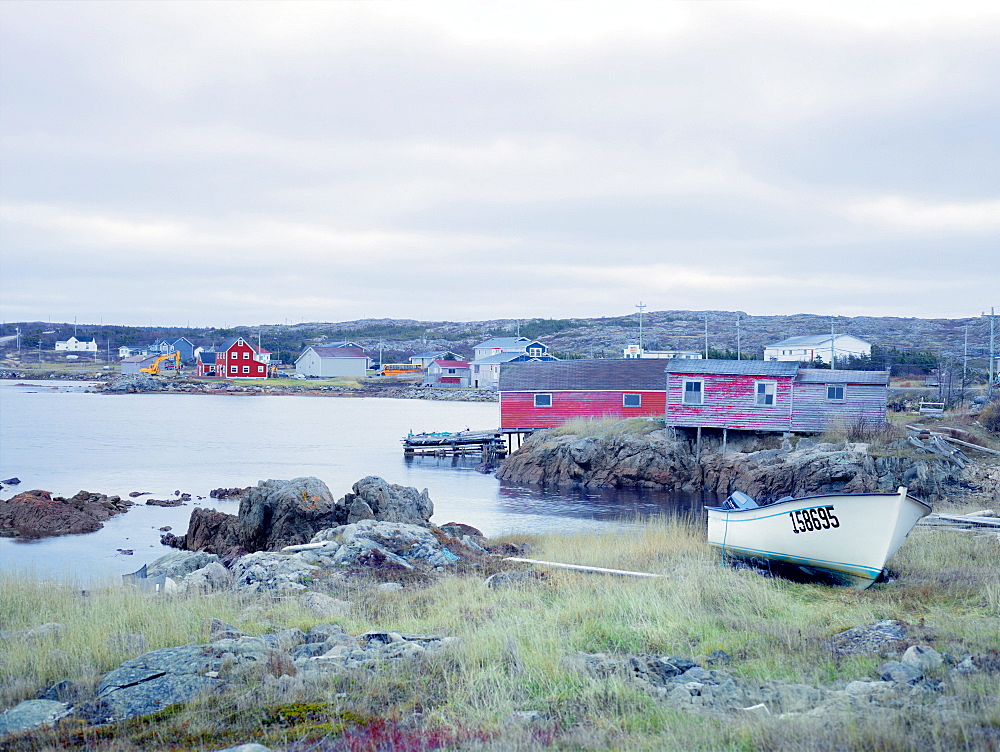 Fishing huts and village, Fogo Island, Newfoundland, Canada, North America