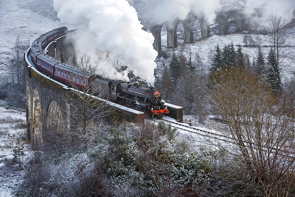 Glenfinnan Railway Viaduct, part of the West Highland Line, Glenfinnan, Loch Shiel, Highlands, Scotland, United Kingdom, Europe