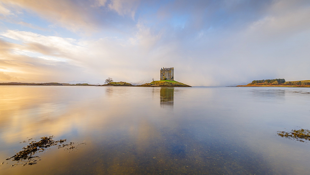 Castle Stalker on its own island in Loch Laich off Loch Linnhe, Port Appin, Argyll, Scottish Highlands, Scotland, United Kingdom, Europe