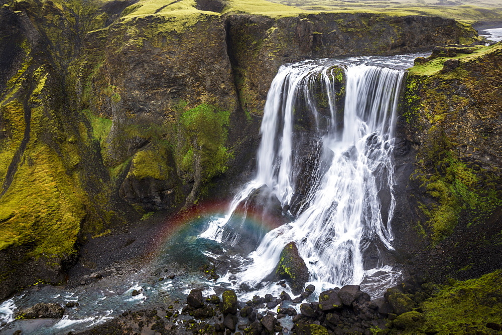 Fagrifoss waterfall on the slopes of Laki crater, Lakagigar, highlands region, Iceland, Polar Regions