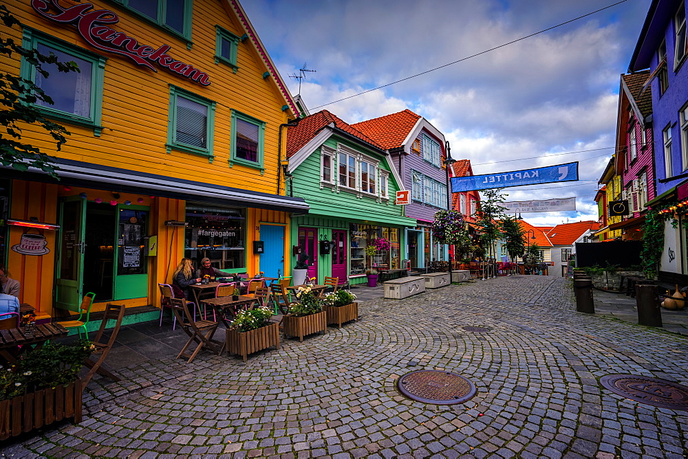 Colourful street, Ovre Holmegate, Stavanger, Norway, Scandinavia, Europe