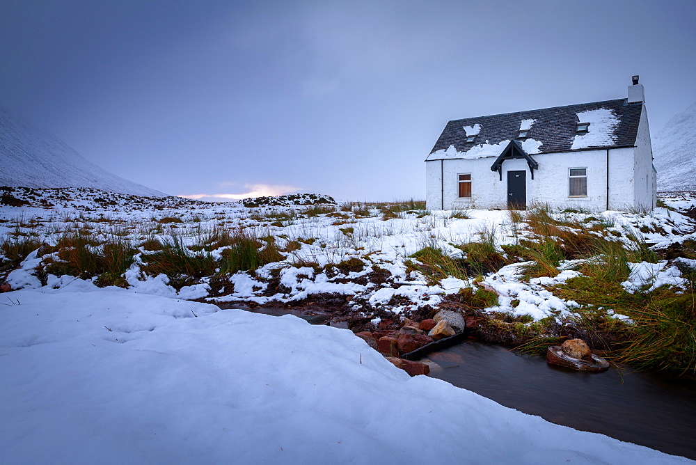 Glencoe Bothy in winter, Highland Region, Scotland, United Kingdom, Europe