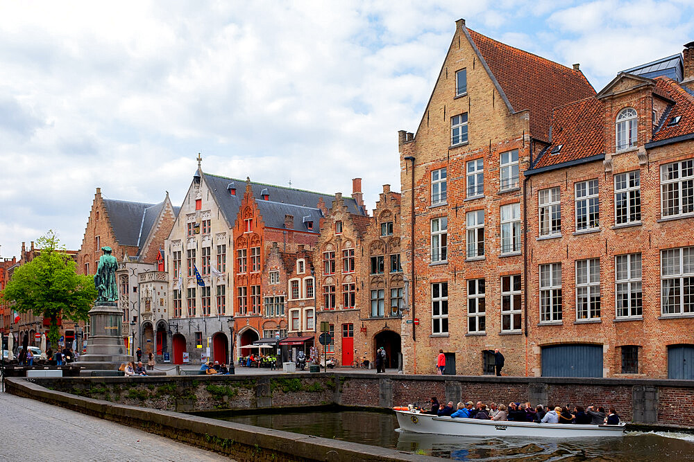 Tourists on boat, Bruges (Brugge), Belgium, Europe