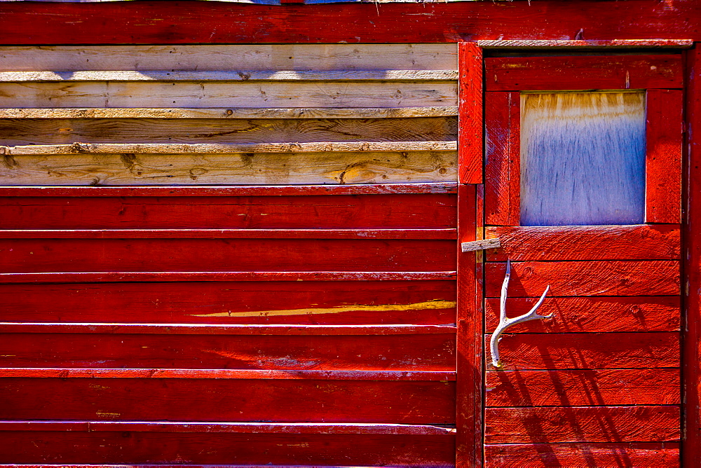 Red door in Polebridge, Montana, United States of America, North America