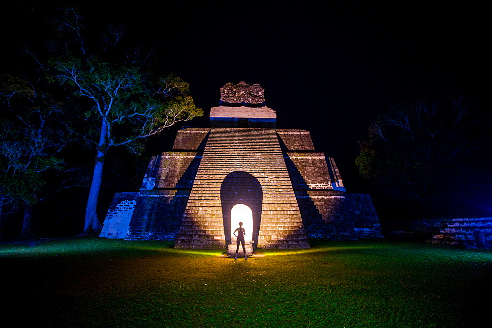 Night portrait of Pyramid at Tikal, UNESCO World Heritage Site, Guatemala, Central America