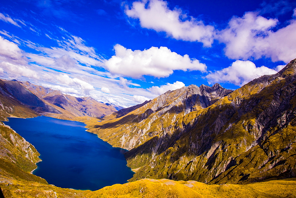 Aerial view of Glacier Lakes on Fox Glacier, South Island, New Zealand, Pacific