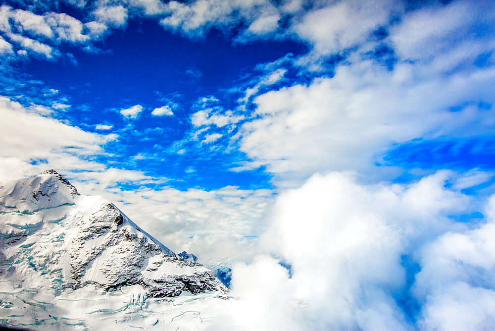 Aerial view of Glacier Peak on Fox Glacier, South Island, New Zealand, Pacific