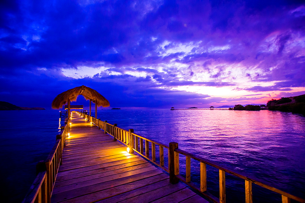 Sunset over the Pier, Hotel Seraya, Flores Island, Indonesia, Southeast Asia, Asia