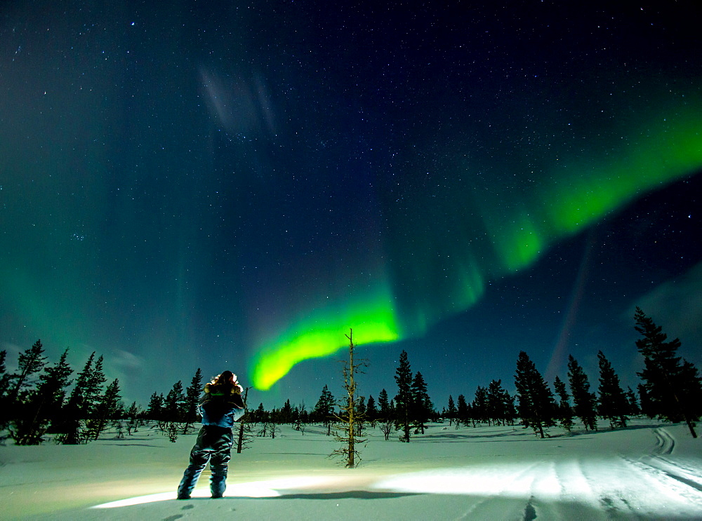 Aurora Borealis (the Northern Lights) over Kakslauttanen Igloo West Village, Saariselka, Finland, Scandinavia, Europe