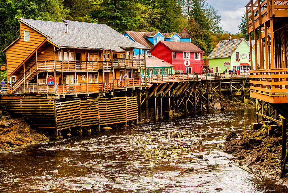 View of Creek Street in Business District in Ketchikan, Alaska, United States of America, North America