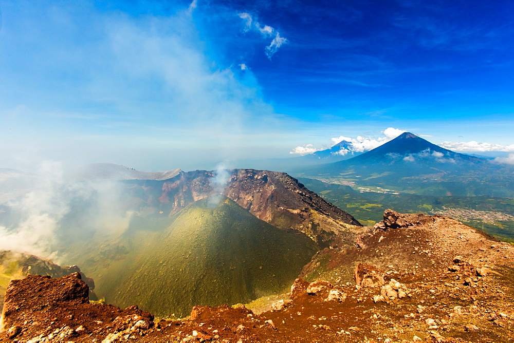 Cresting the peak of Pacaya Volcano in Guatemala City, Guatemala, Central America