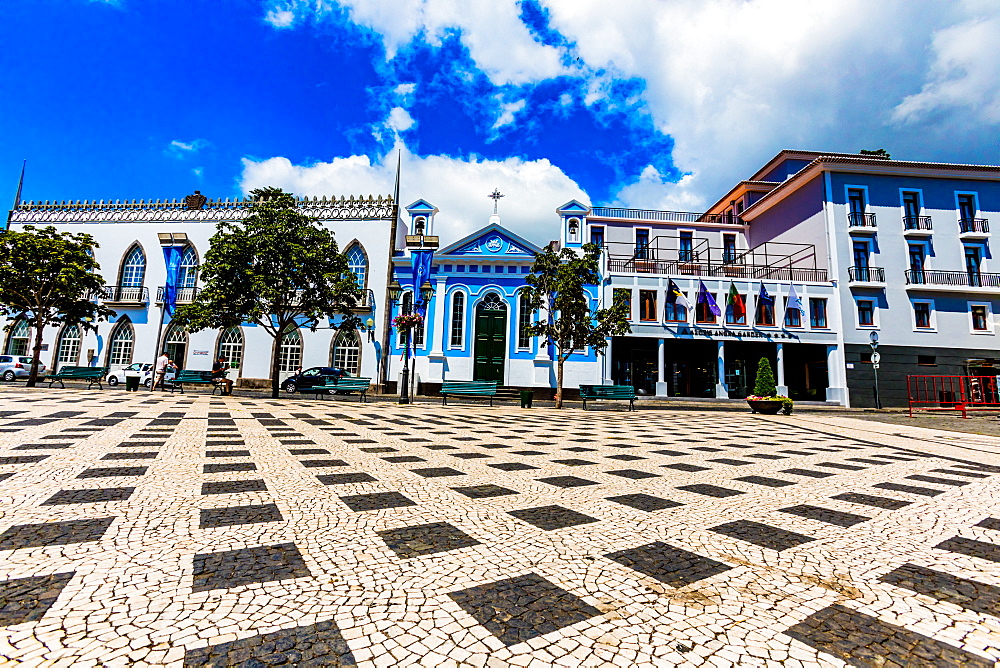 Colorful buildings in the little town called Sao Mateus village around Terceira Island, Azores, Portugal, Atlantic, Europe