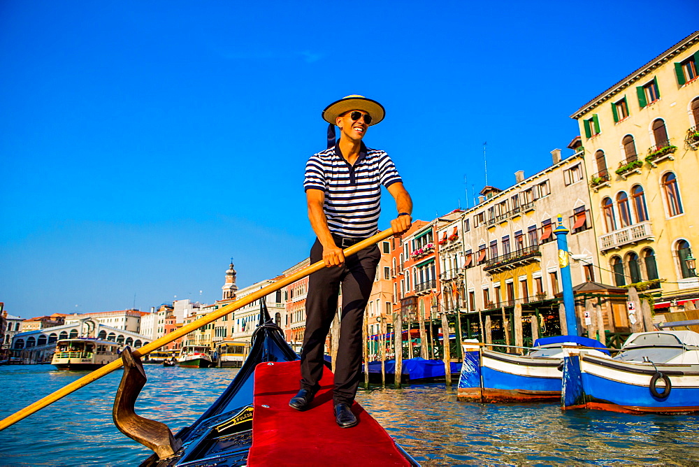 Gondolier in Venice, UNESCO World Heritage Site, Veneto, Italy, Europe